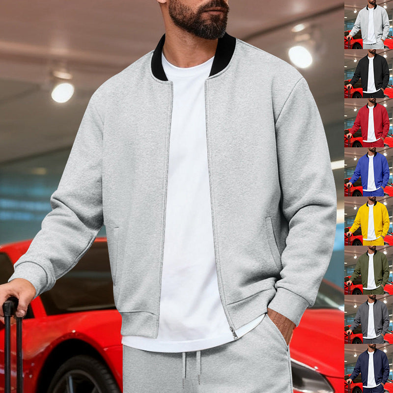 Men's Stand-Up Collar Sporty-Casual Zip-Up Long-Sleeve Jacket